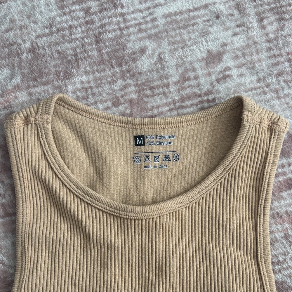 Tan Ribbed Tank Top/Bra - Picture 2 of 5